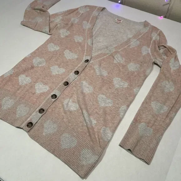Mossimo Large V Neck Cardigan Hearts Valentine's Whimsy Coquette - Picture 3 of 8